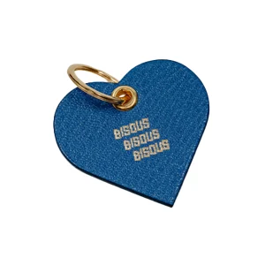 BISOUS COEUR LEATHER KEYRING BLUE