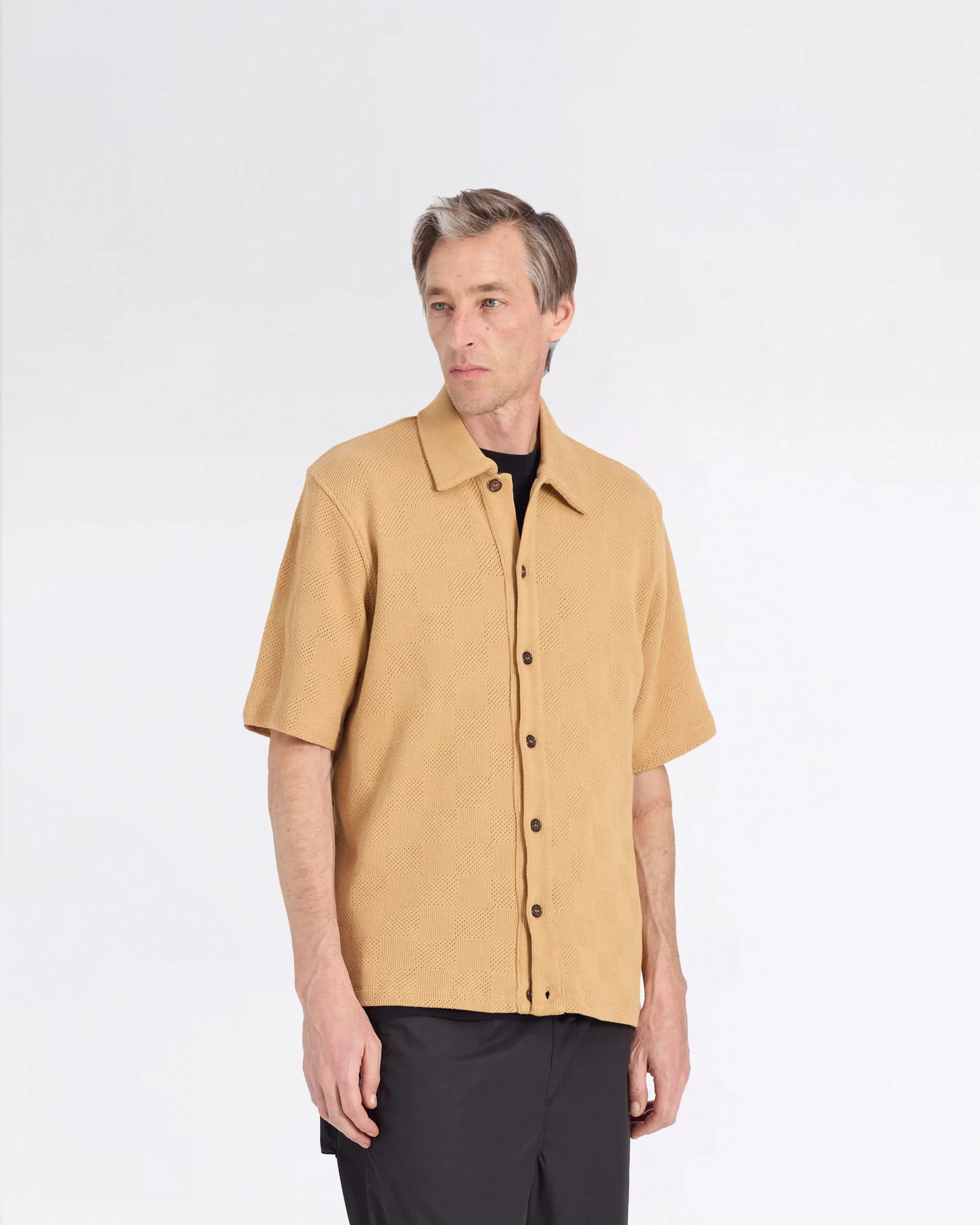 BUTTON THROUGH POLO SAND FANTASY CHECKBOARD – Image 2