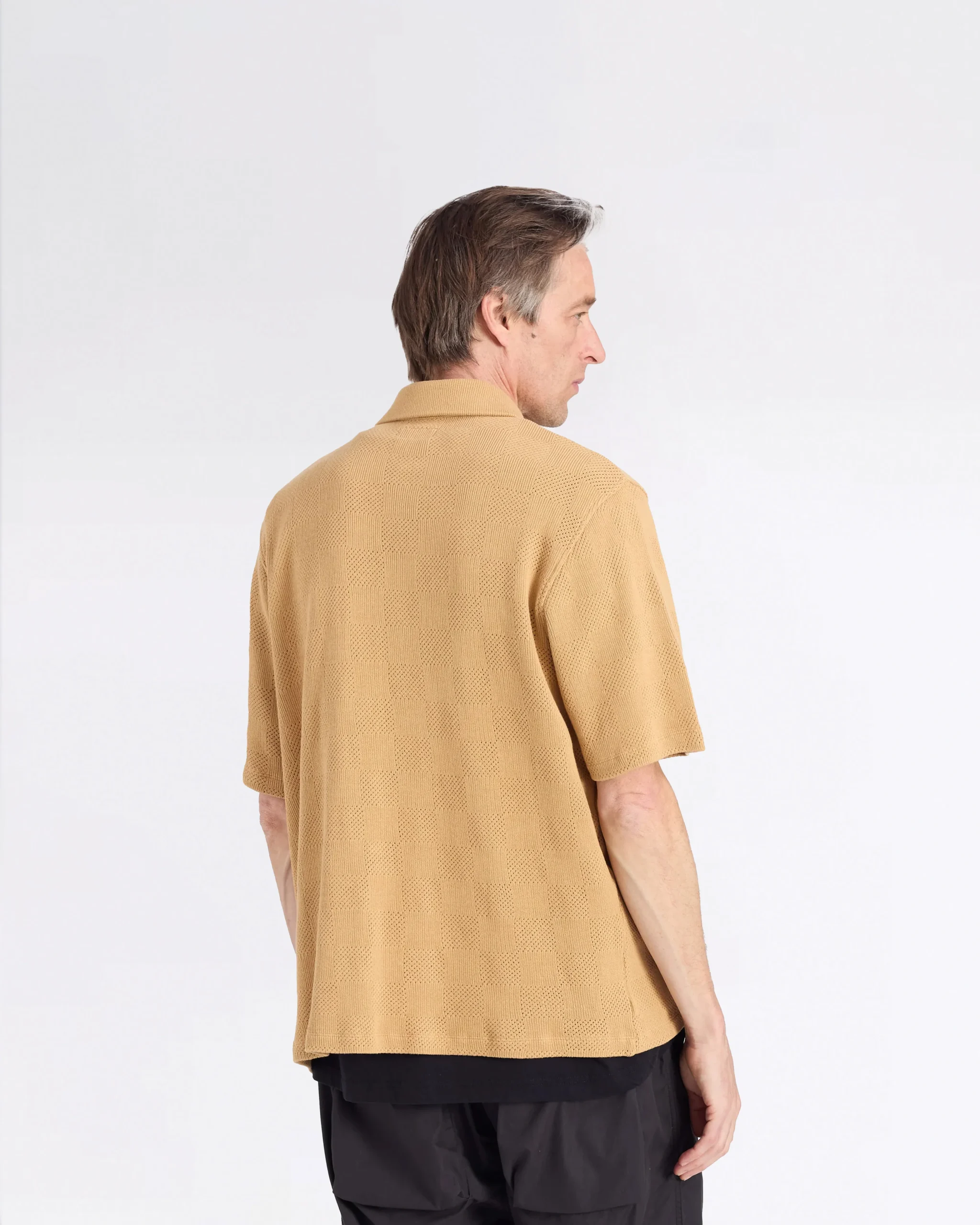 BUTTON THROUGH POLO SAND FANTASY CHECKBOARD – Image 3