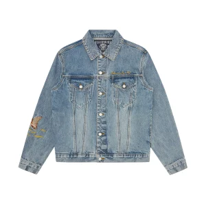 DUCK EMBROIDERED DENIM JACKET HEAVY WASH BLUE