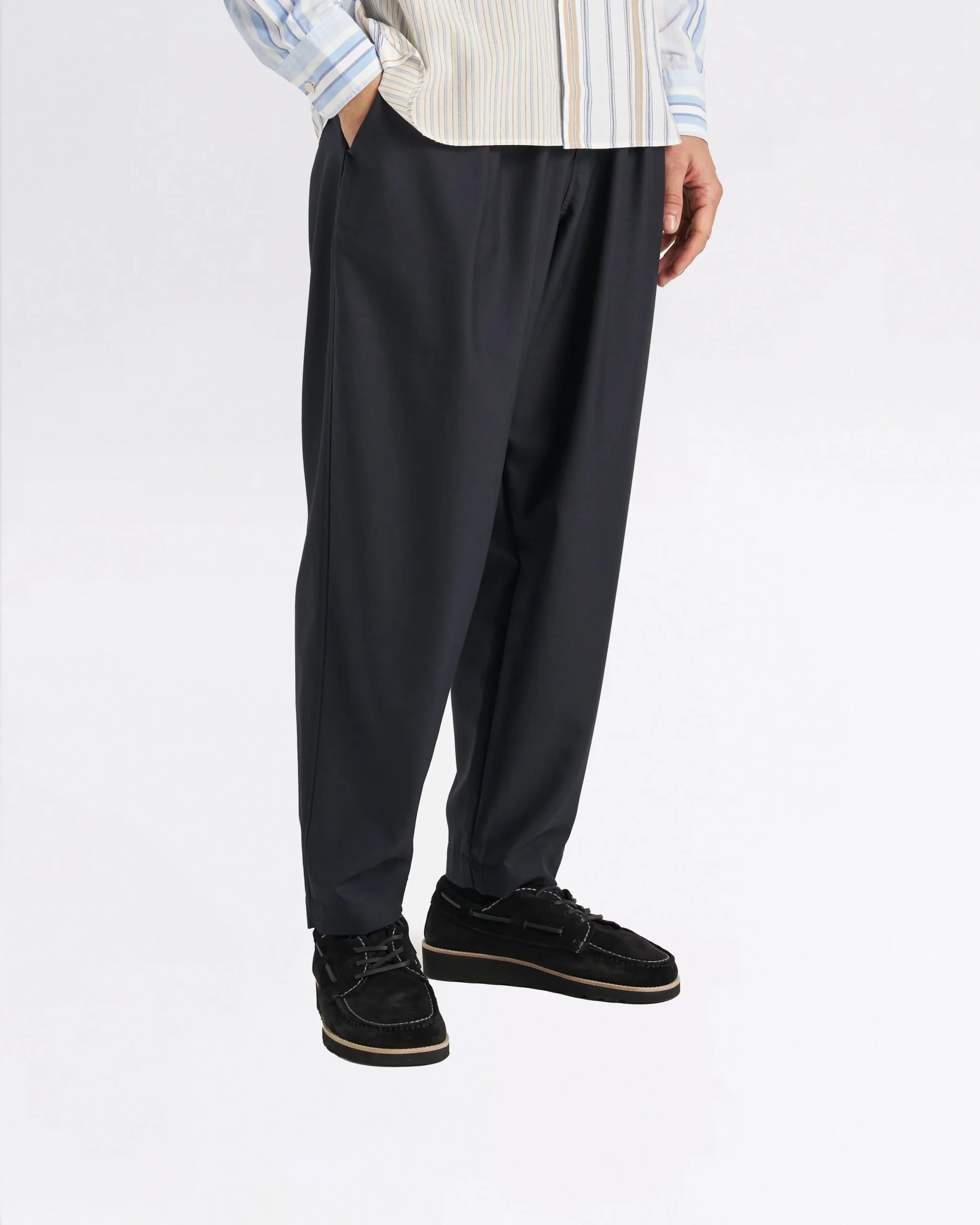 PLEATED TRACK PANT NAVY TROPICAL SUITING – Image 2