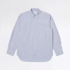 SQUARE POCKET SHIRT NAVY STRIPE COTTON